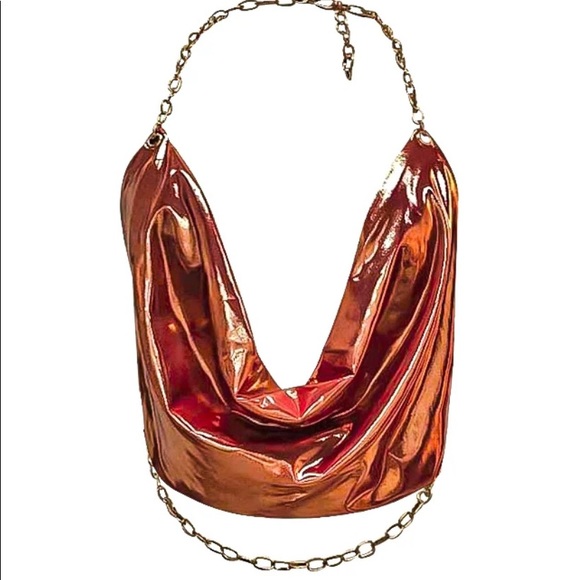 Uloani orange metallic open back top with adjustable chains . Chain link top. - Picture 1 of 5